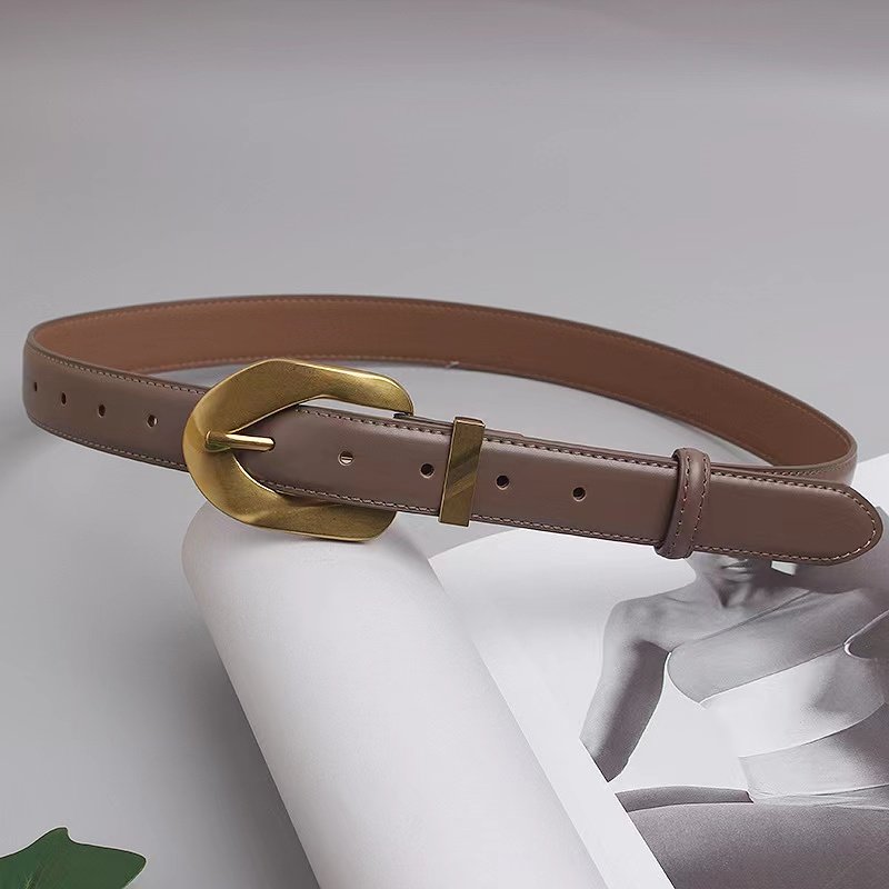 Korean INS style Designs Pure Cowhide gold buckle Belt Women's Decorative Dress With Pants Casual Genuine Leather waist Belts