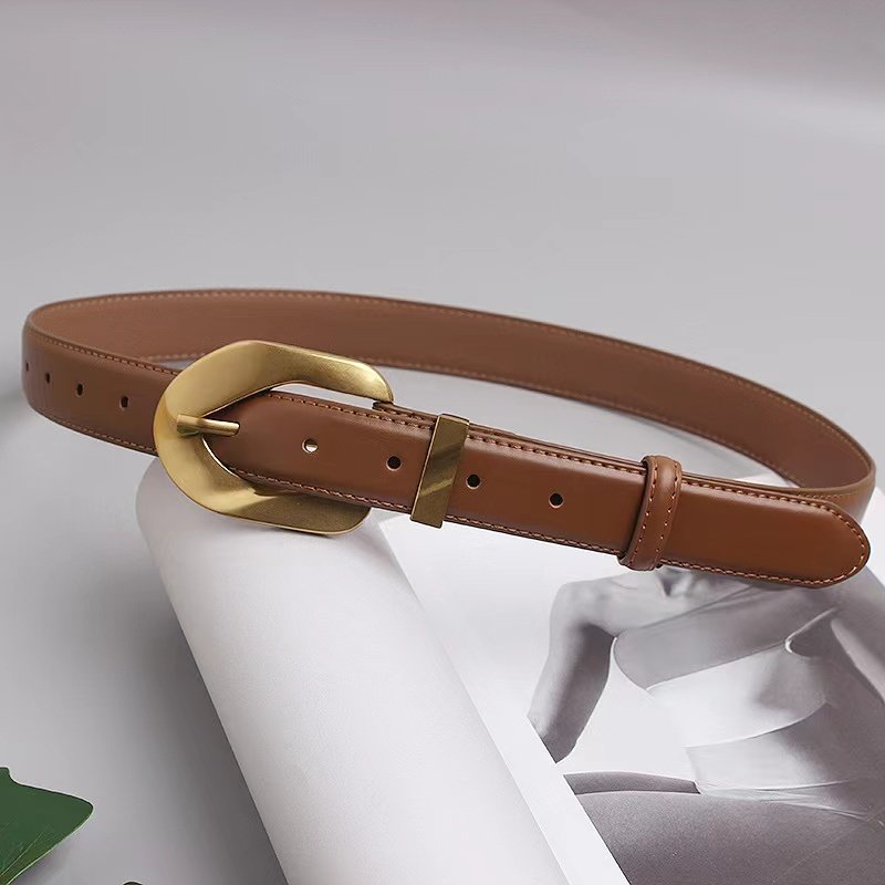 Korean INS style Designs Pure Cowhide gold buckle Belt Women's Decorative Dress With Pants Casual Genuine Leather waist Belts
