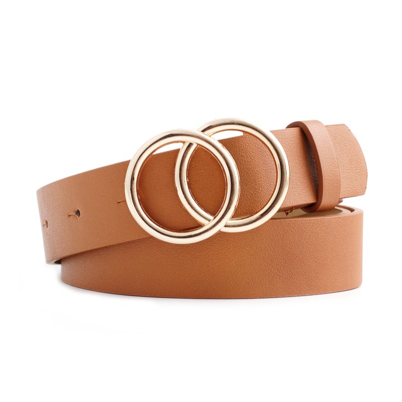 Unisex Double Ring Buckle Leather Belt Soft Western Designer Skinny Waist Casual Belts For Jeans Dress Pants