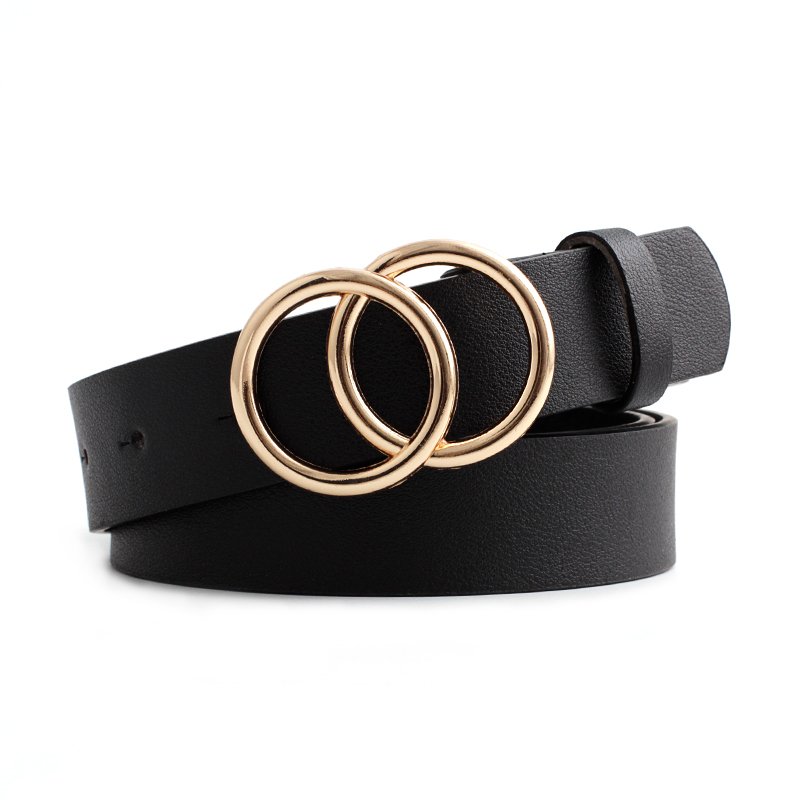 Unisex Double Ring Buckle Leather Belt Soft Western Designer Skinny Waist Casual Belts For Jeans Dress Pants