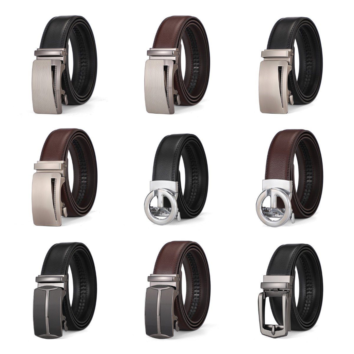 Men's Casual Fashion Cowhide Leather Belt with Fine Automatic Buckle Custom Length Durable and for Gift Giving to Friends