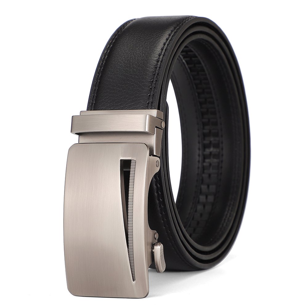 Men's Casual Fashion Cowhide Leather Belt with Fine Automatic Buckle Custom Length Durable and for Gift Giving to Friends