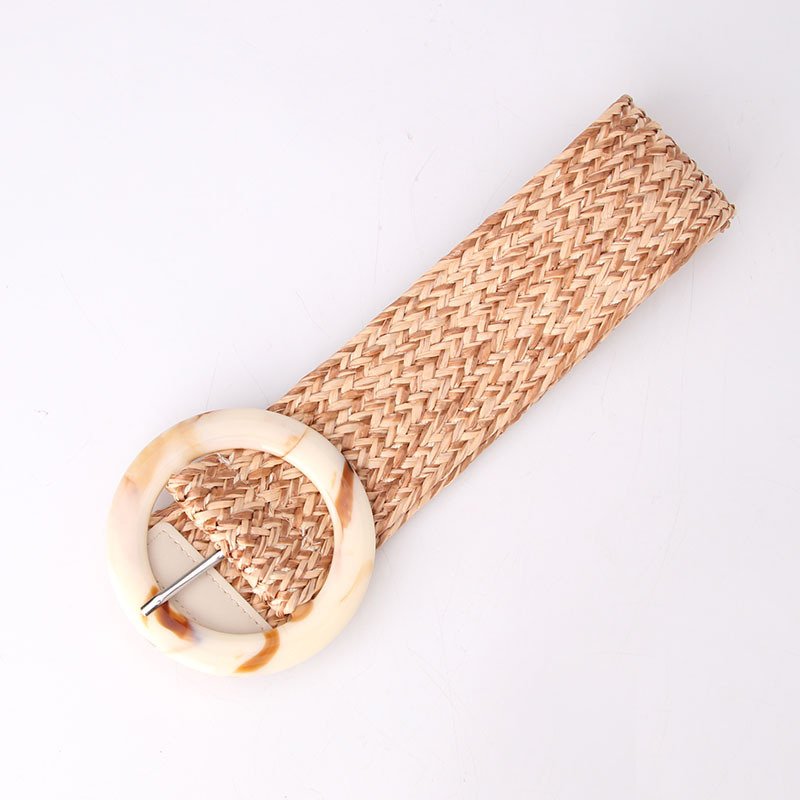 Fashion Boho Summer Beach Straw Woven Belt Rattan Belt Ladies Elegant Resin Buckle Waist Dress Band Women Designer Leather Belts