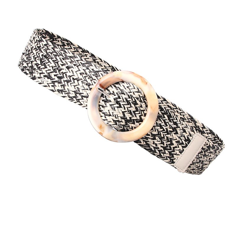Fashion Boho Summer Beach Straw Woven Belt Rattan Belt Ladies Elegant Resin Buckle Waist Dress Band Women Designer Leather Belts