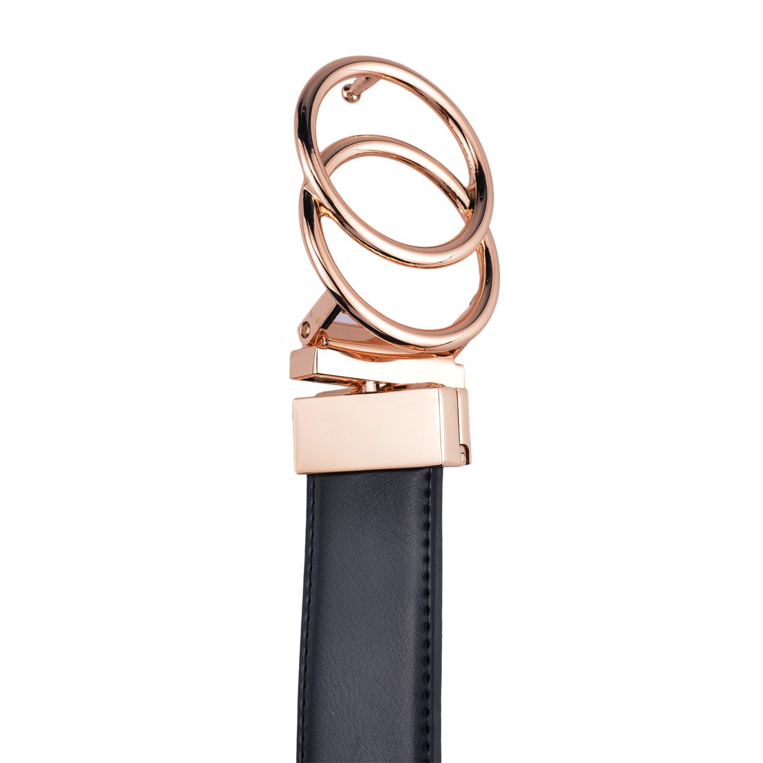 Female Leather Belt New 3.2CM Black and Blue Reversible Genuine Leather Belts for Women with Double Loop Gold Rotated Buckle