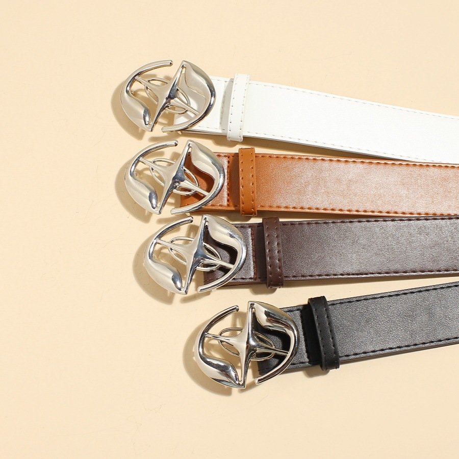 New Korean version of ins style men and women retro smooth buckle Korean simple fashion waist metal buckle belt women