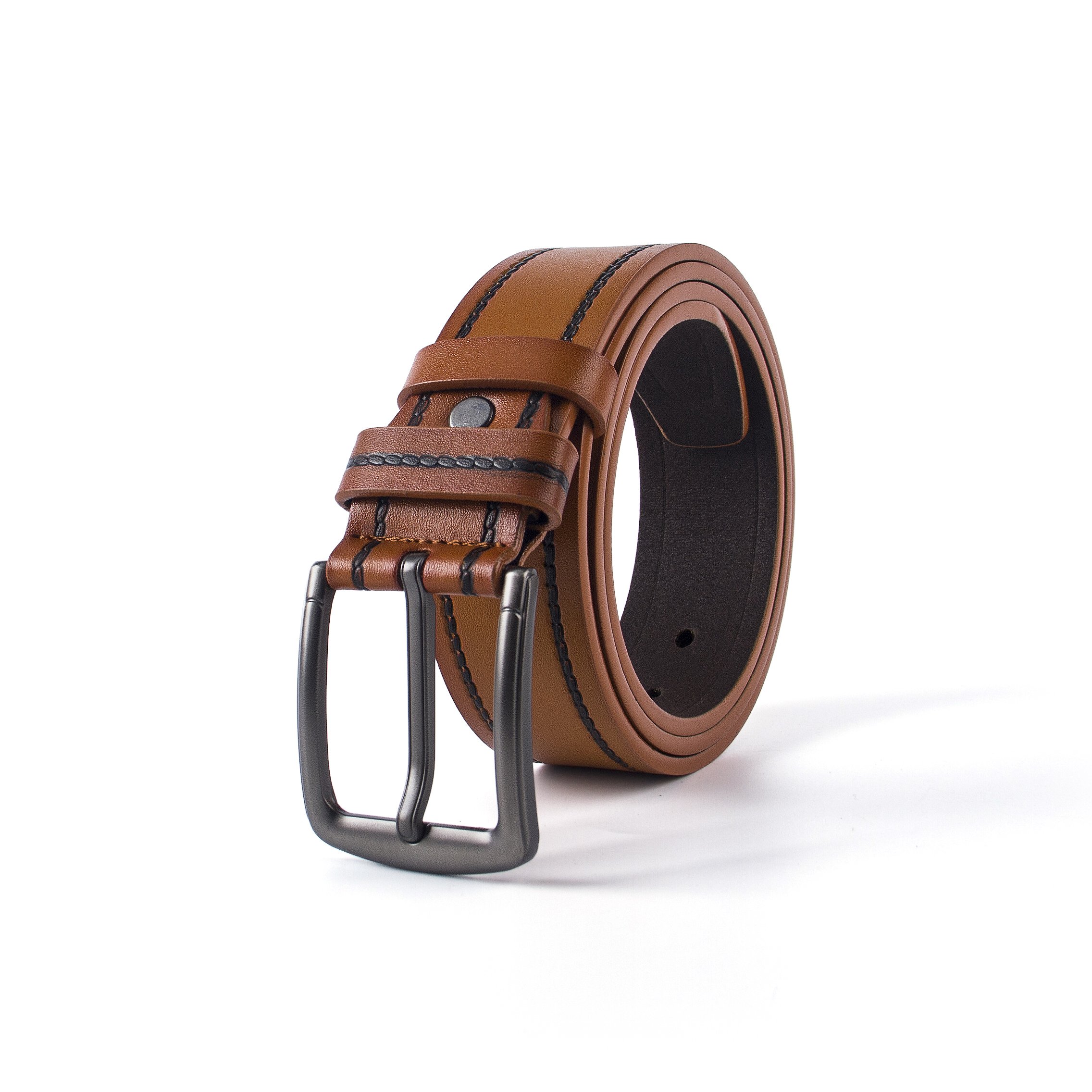 Classic Single Sewing men's belt retro pu leather belt customized pin buckle for men