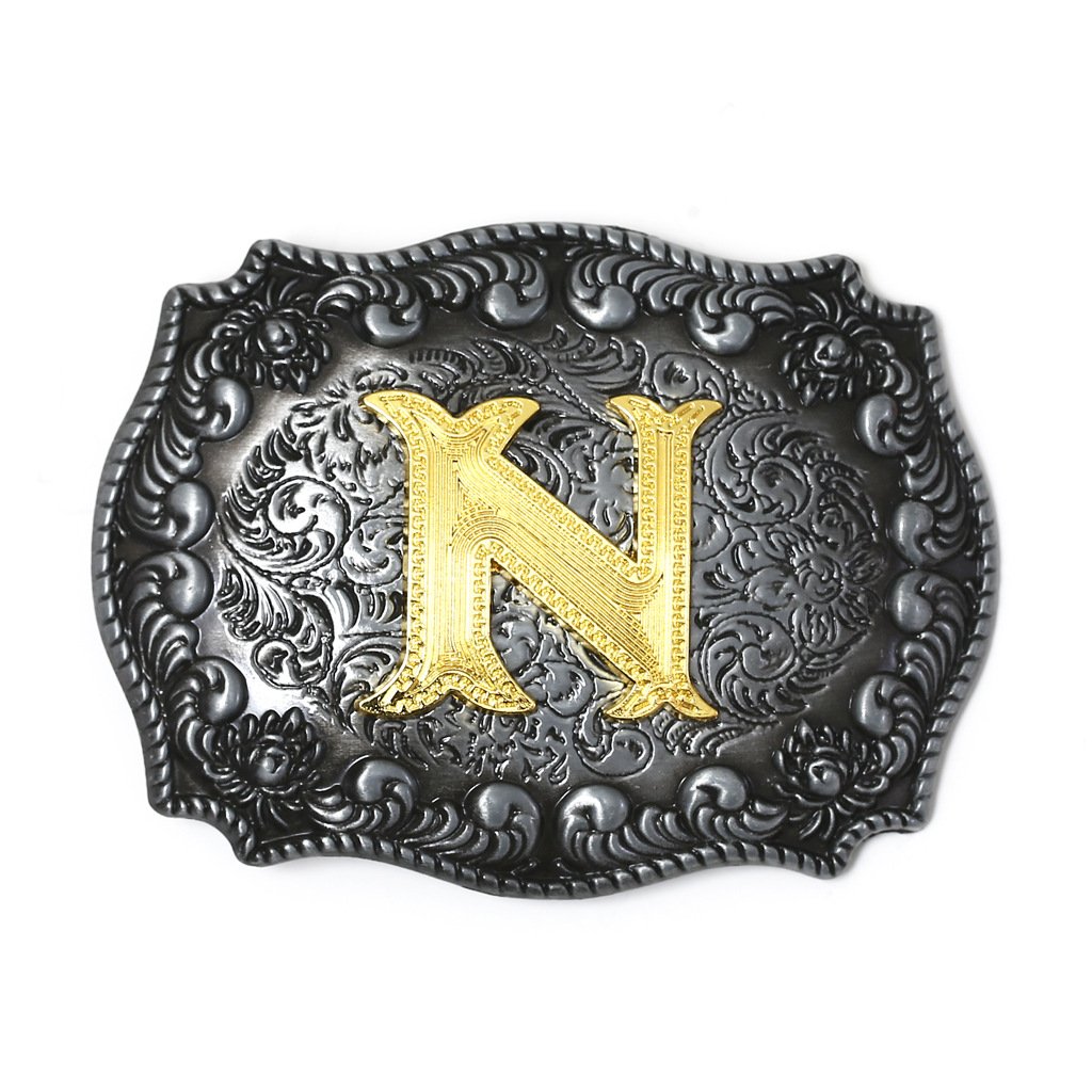 Western Belt Buckle Initial Letters ABCDEFG to Z Cowboy Rodeo Silver Large Belt Buckle for Men