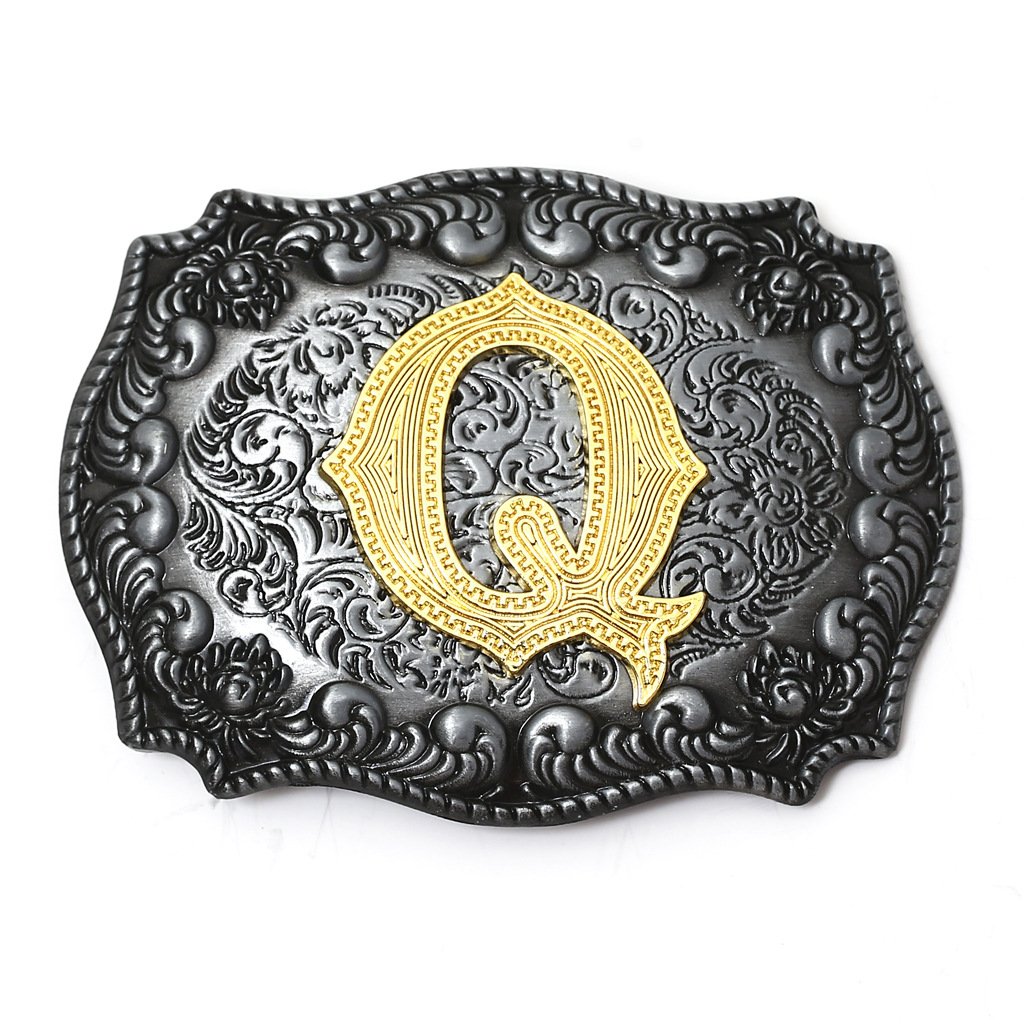 Western Belt Buckle Initial Letters ABCDEFG to Z Cowboy Rodeo Silver Large Belt Buckle for Men