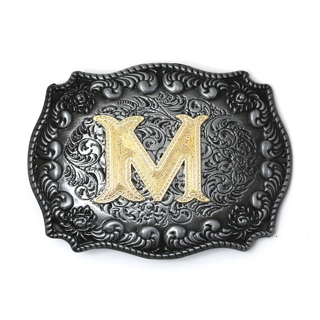 Western Belt Buckle Initial Letters ABCDEFG to Z Cowboy Rodeo Silver Large Belt Buckle for Men
