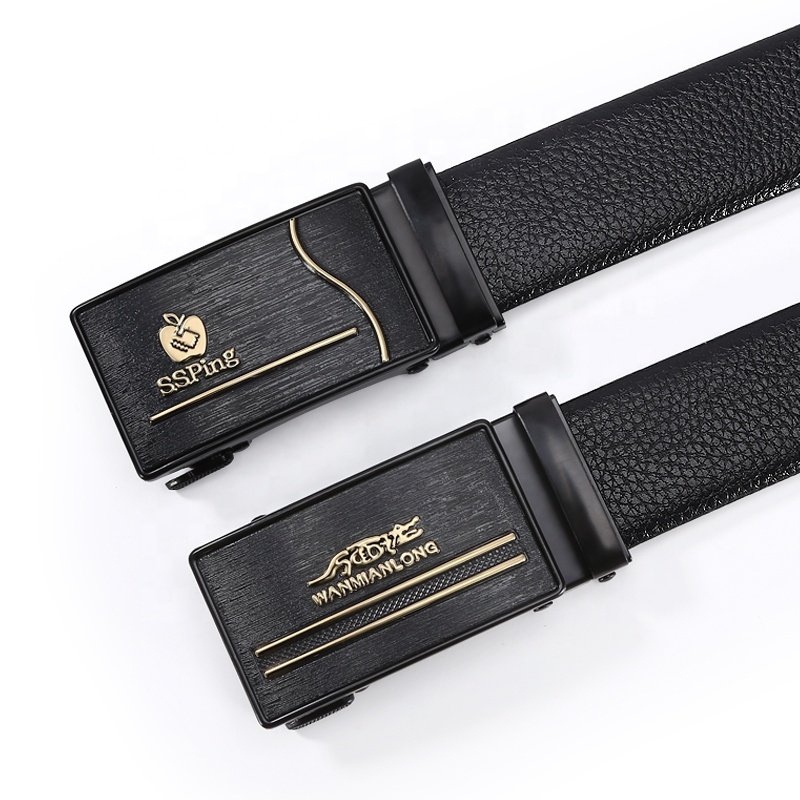 Hot Custom Male Iron Buckle Strap Black Sports Car Leisure Dress Belt Men Ratchet Slide Automatic Business Leather Belts