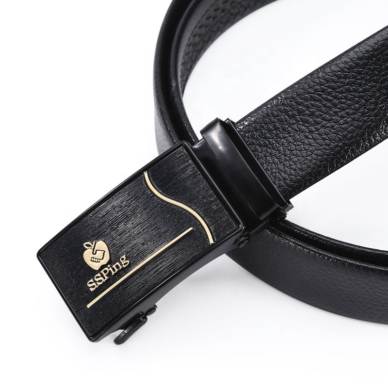 Hot Custom Male Iron Buckle Strap Black Sports Car Leisure Dress Belt Men Ratchet Slide Automatic Business Leather Belts