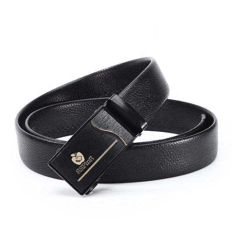 Hot Custom Male Iron Buckle Strap Black Sports Car Leisure Dress Belt Men Ratchet Slide Automatic Business Leather Belts