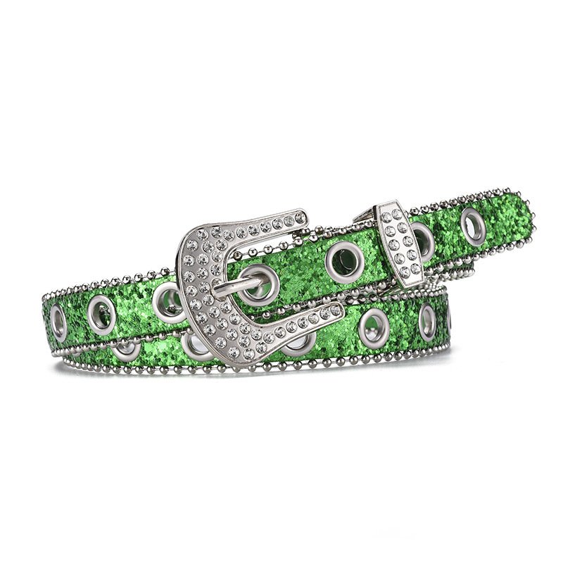 New style Glitter PU leather belt with rhinestone buckle