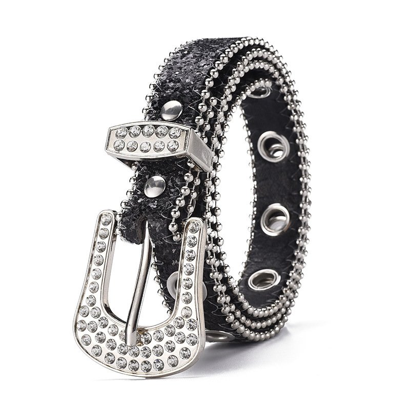 New style Glitter PU leather belt with rhinestone buckle