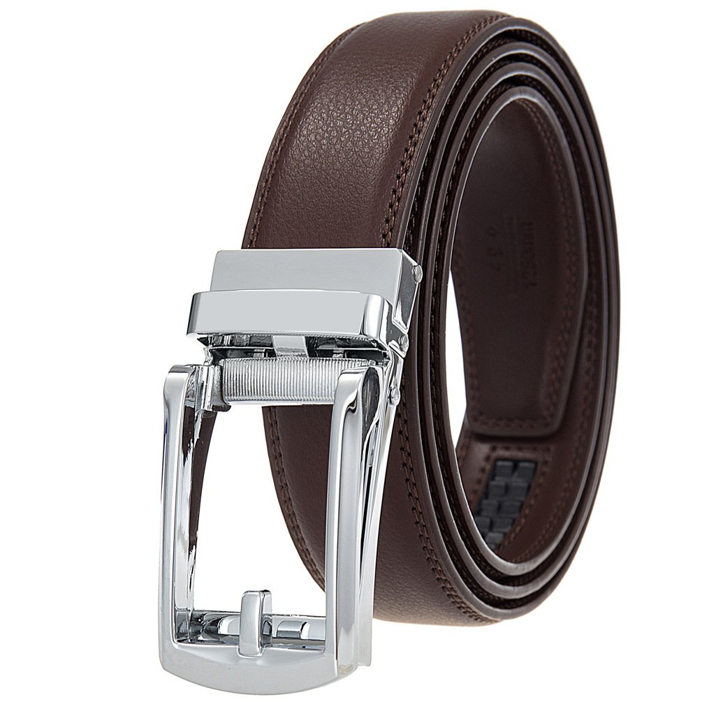 Custom Men's Genuine Leather Belts Automatic Ratchet Buckle Belt Strap Easy to Cut Length Custom Logo Belt for Men