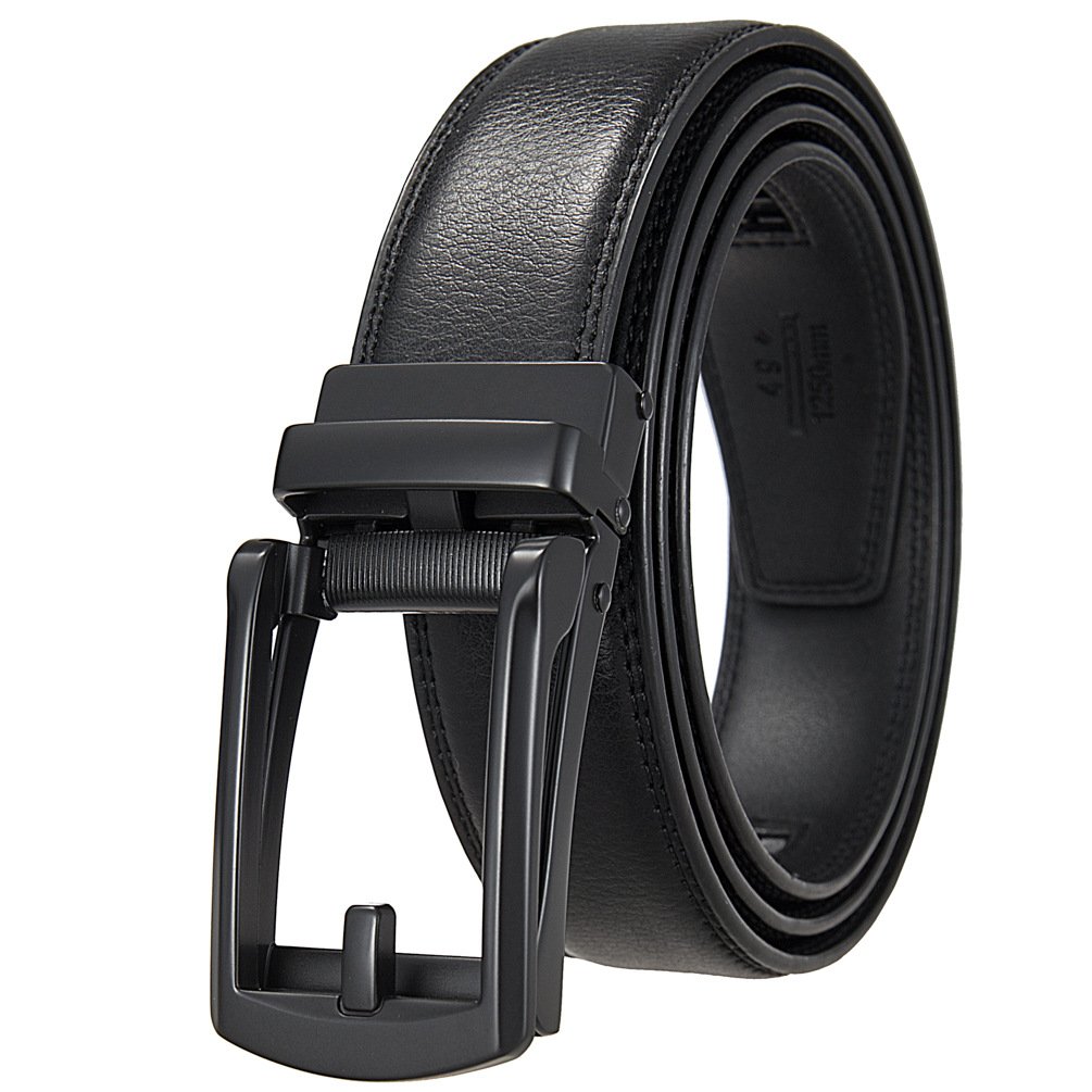 Custom Men's Genuine Leather Belts Automatic Ratchet Buckle Belt Strap Easy to Cut Length Custom Logo Belt for Men