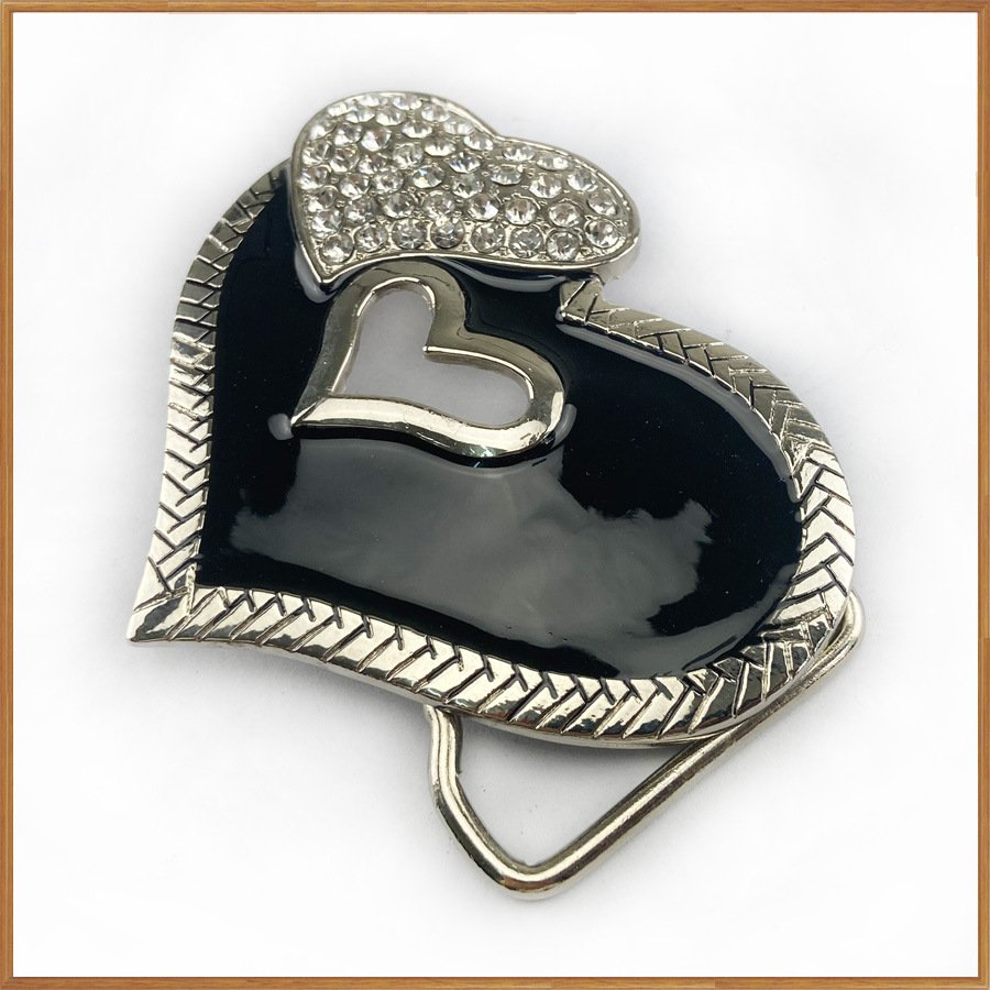 Classic Vintage Zinc Alloy Heart-Shaped Diamond Belt Buckle Fashionable Western Cowboy Belt Buckle for Women Accessories