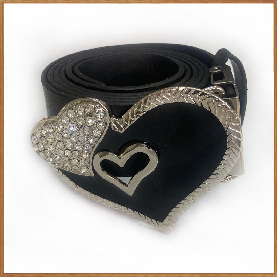 Classic Vintage Zinc Alloy Heart-Shaped Diamond Belt Buckle Fashionable Western Cowboy Belt Buckle for Women Accessories