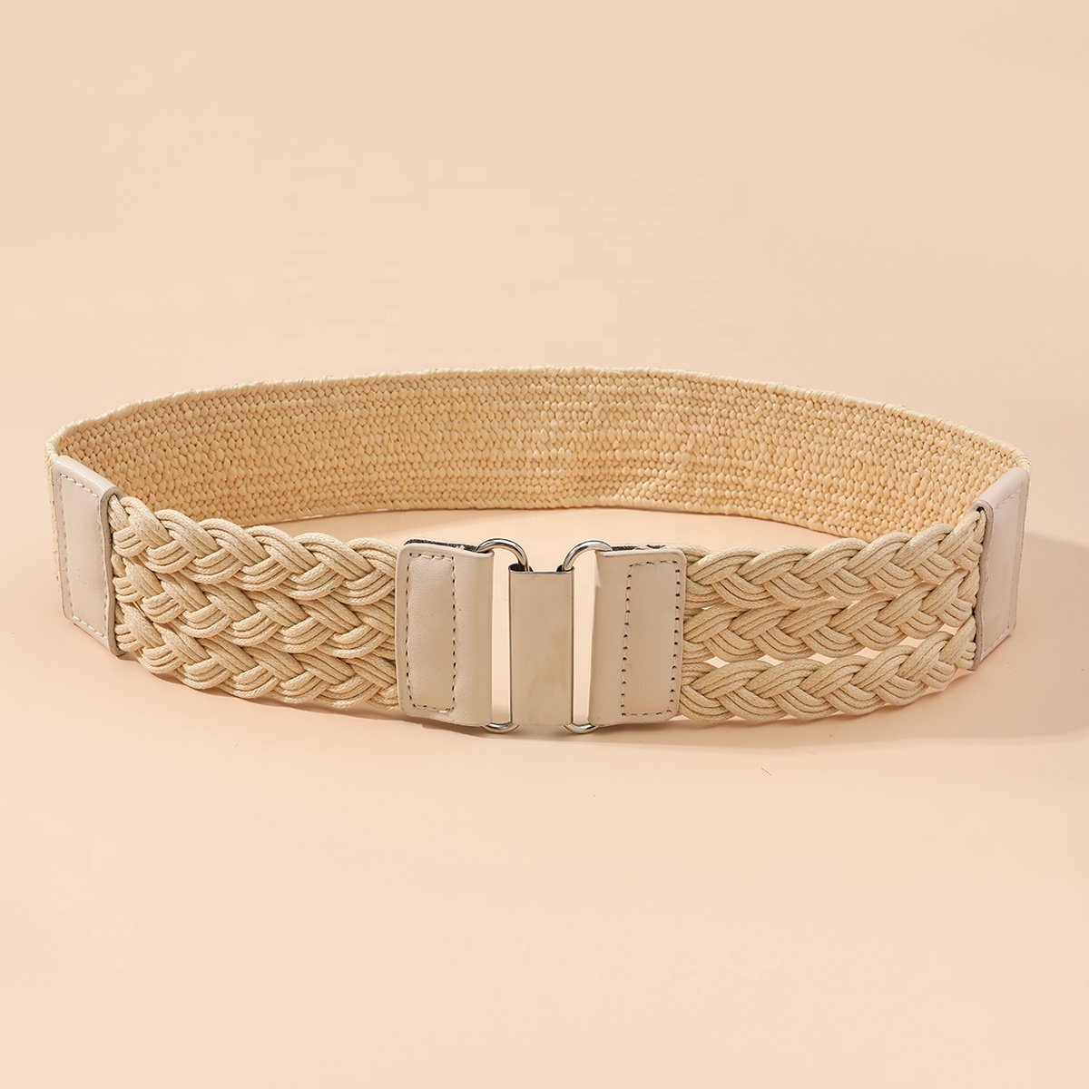 2024 Straw Woven Elastic Belt Summer Boho Braided Dress Belt Women Stretch Waist Belt Dress Alloy Buckle
