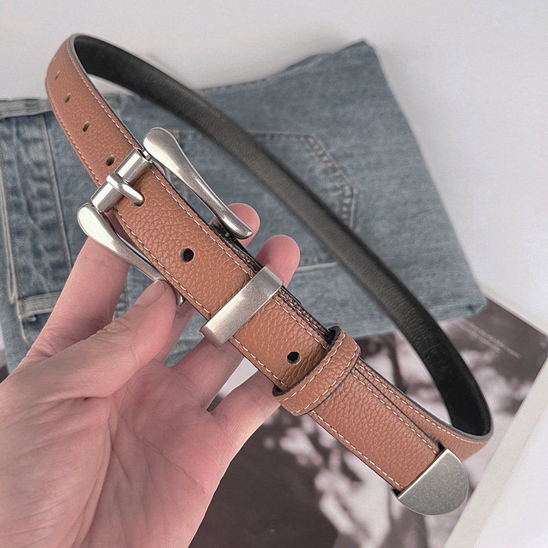 Top High Luxury Cowhide Belt Retro Silver Buckle Genuine Leather Colorful Belt Female Waist Belts Decoration Jeans