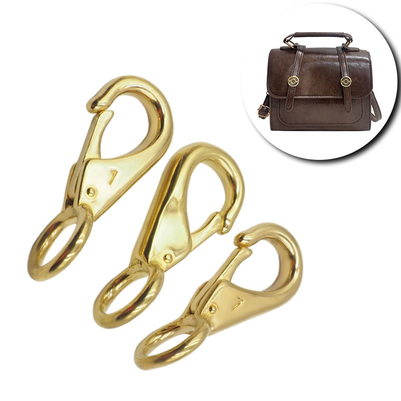 Brass pet dog buckle hook copper fixed hook handmade leather luggage buckle pure copper keychain