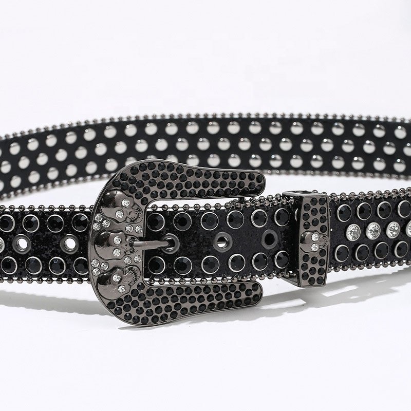 Luxury Fashion Bling Rhinestone Skull Punk Belt Unisex Colourful Diamond Studded For Jeans Dress Women Designer Leather Belts