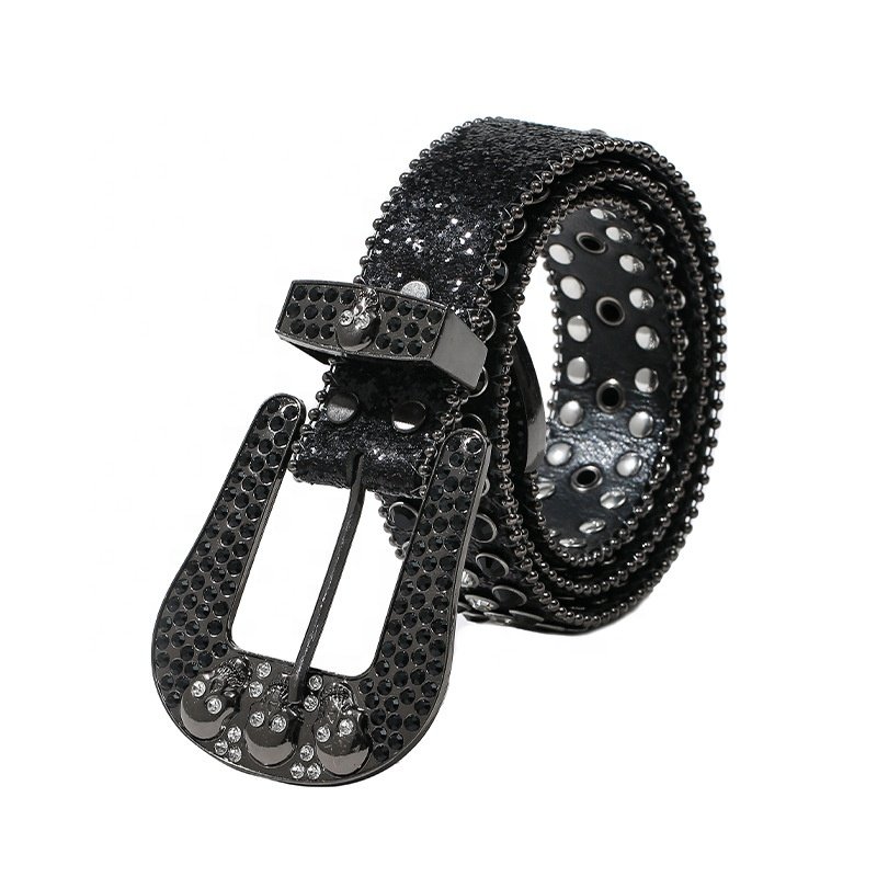 Luxury Fashion Bling Rhinestone Skull Punk Belt Unisex Colourful Diamond Studded For Jeans Dress Women Designer Leather Belts