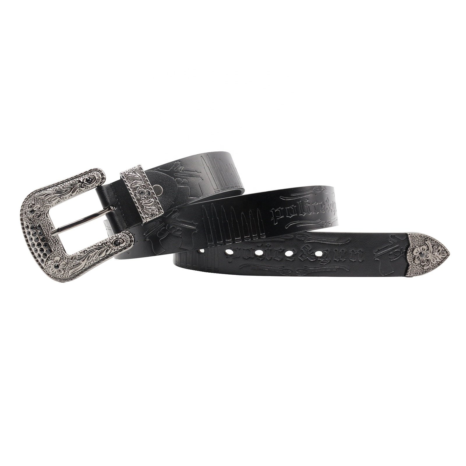 Men Cowboy Western Embossed Cow Hide Leather Belt WIth Alloy Buckle Design Belts