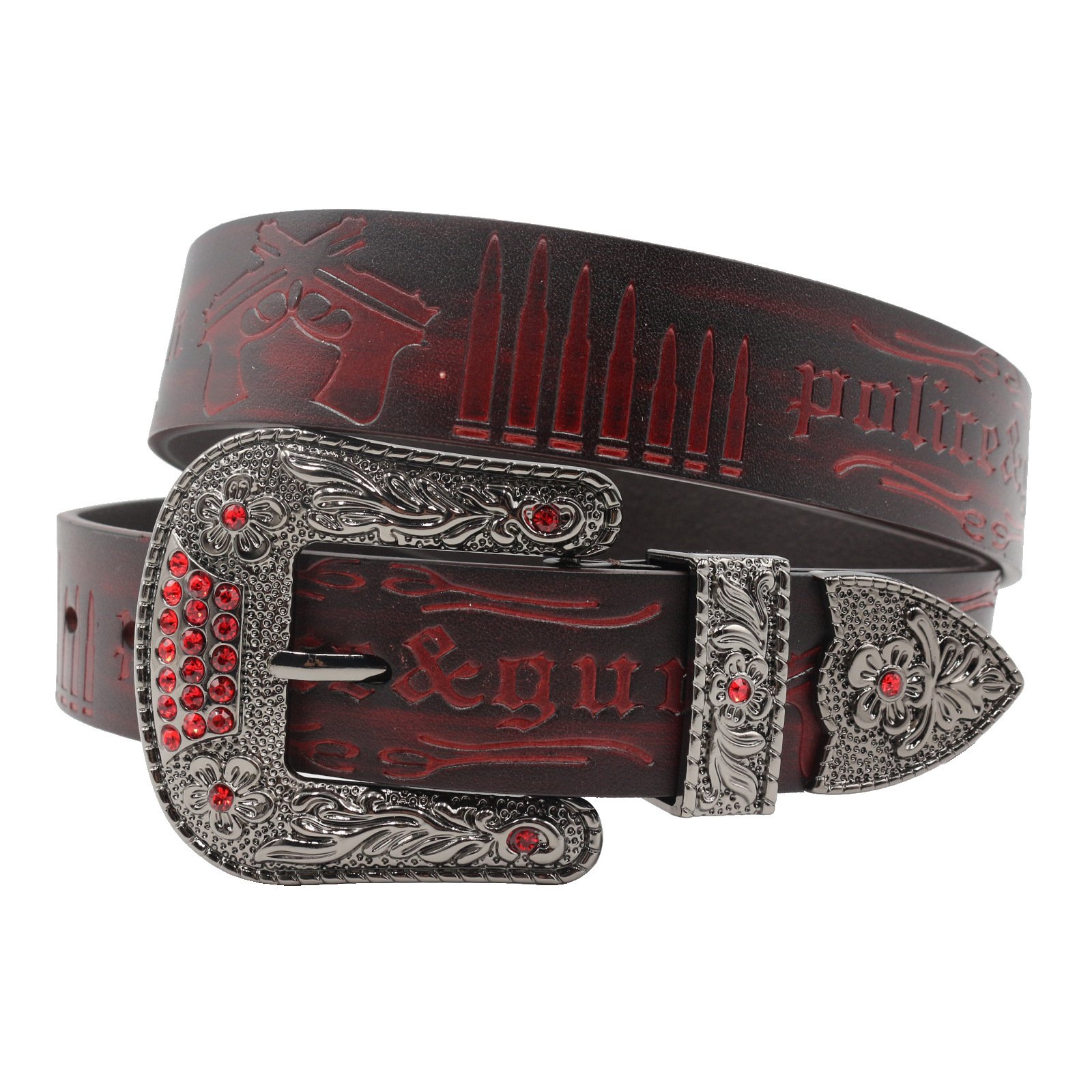 Men Cowboy Western Embossed Cow Hide Leather Belt WIth Alloy Buckle Design Belts