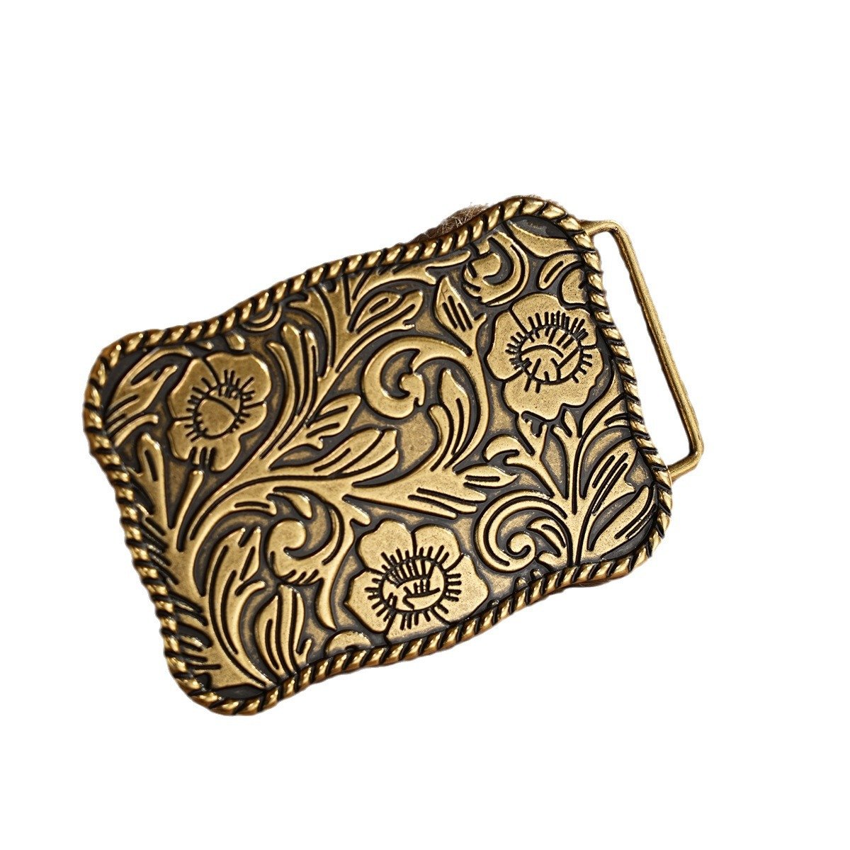 Wholesale Western Belt Buckle Initial Vintage-Cowboy Engrave Flowers Leaf Plate Buckle for Men Women 40mm