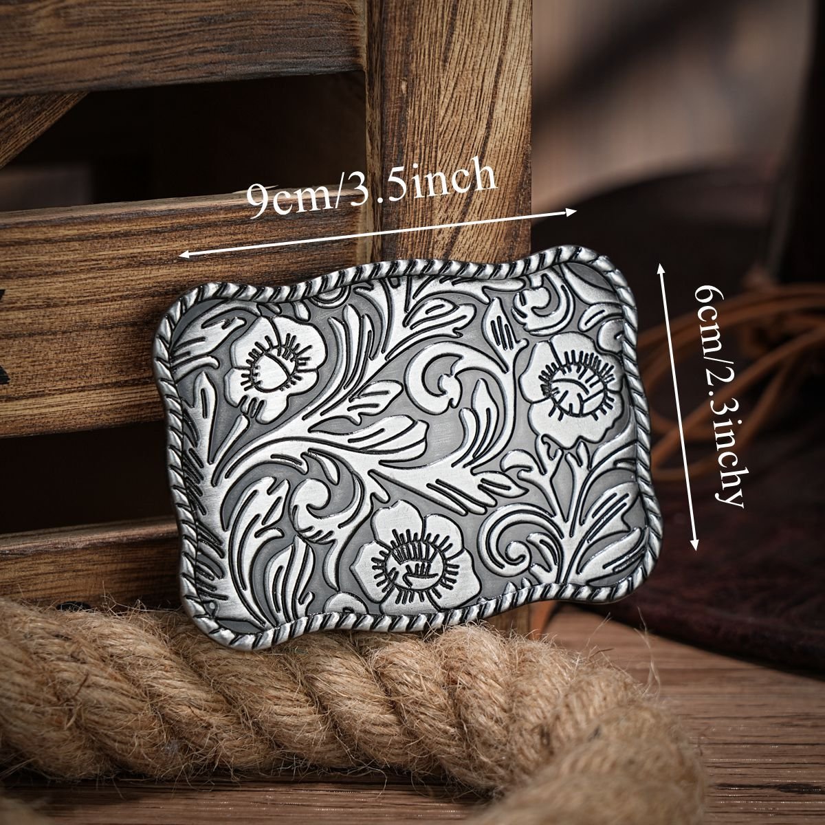 Wholesale Western Belt Buckle Initial Vintage-Cowboy Engrave Flowers Leaf Plate Buckle for Men Women 40mm