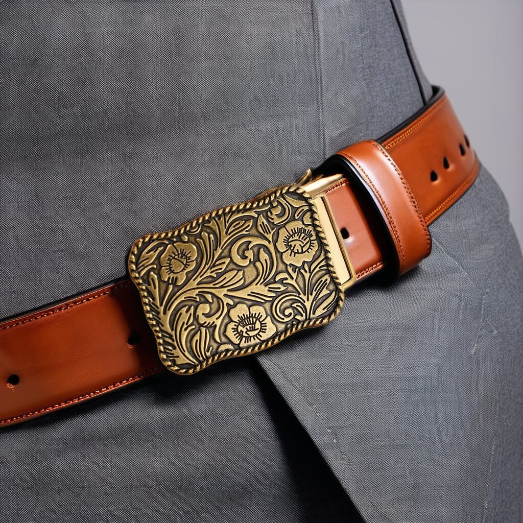 Wholesale Western Belt Buckle Initial Vintage-Cowboy Engrave Flowers Leaf Plate Buckle for Men Women 40mm
