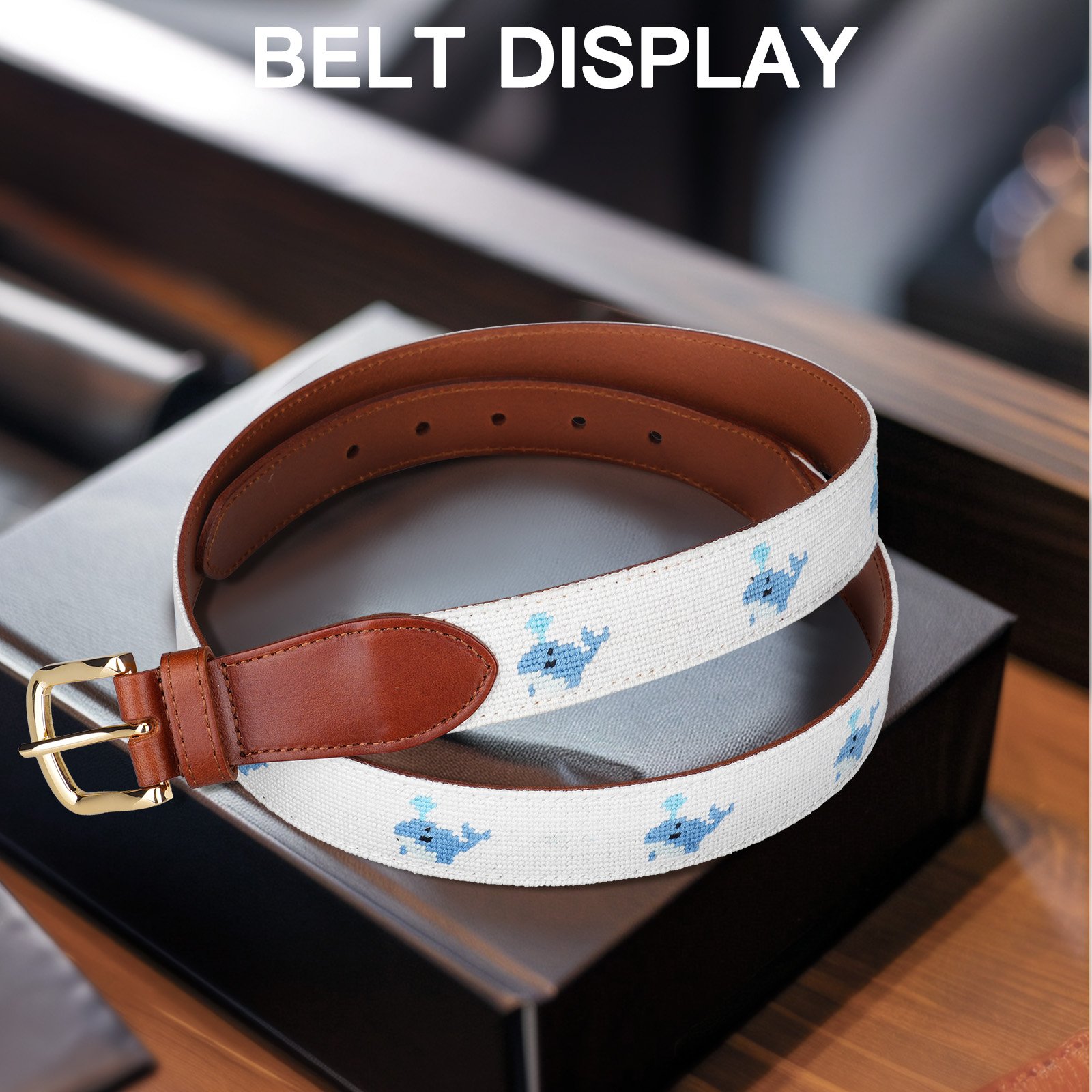 Custom Casual Fashion vintage devise brown needlepoint Embroidery pin buckle genuine leather belts for men