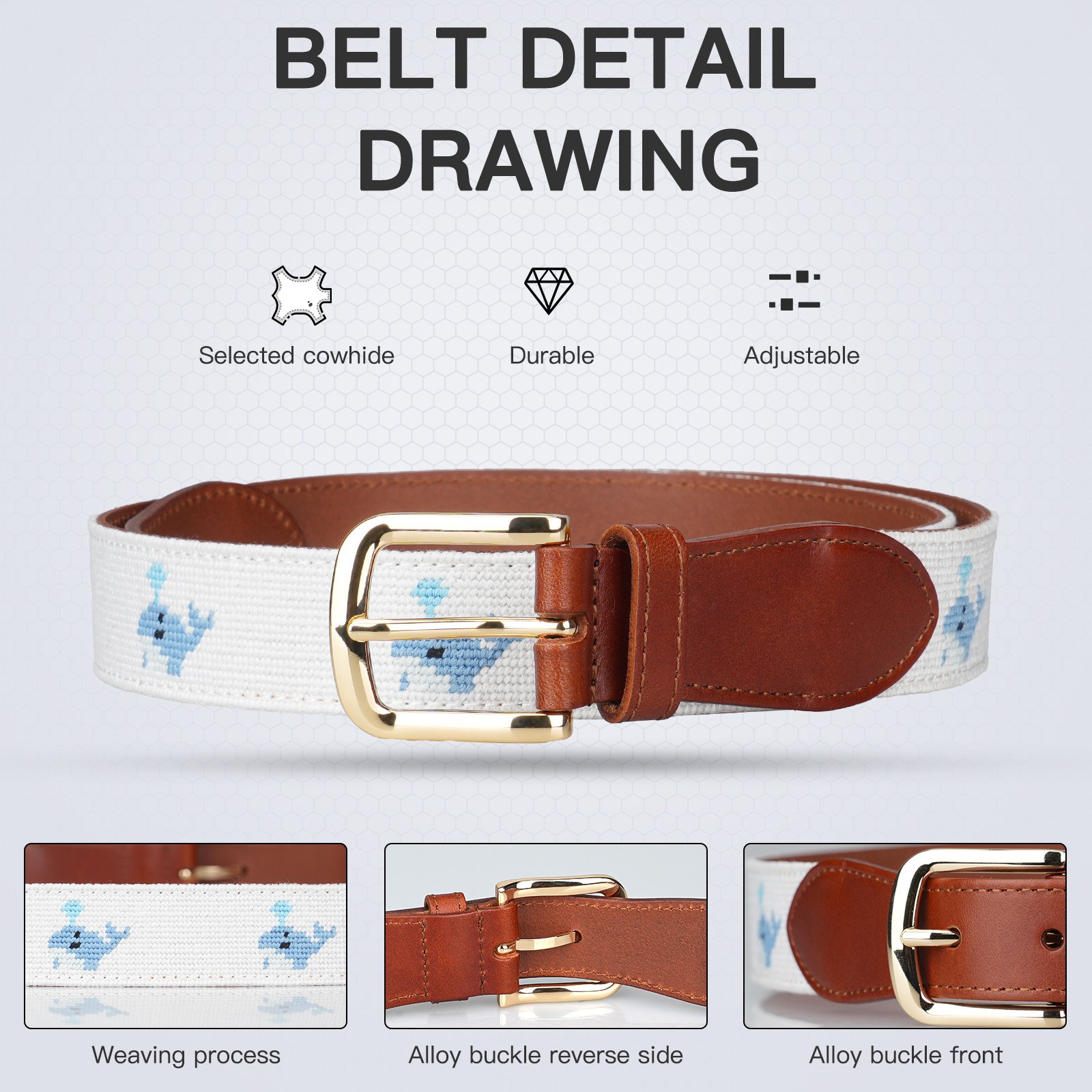Custom Casual Fashion vintage devise brown needlepoint Embroidery pin buckle genuine leather belts for men