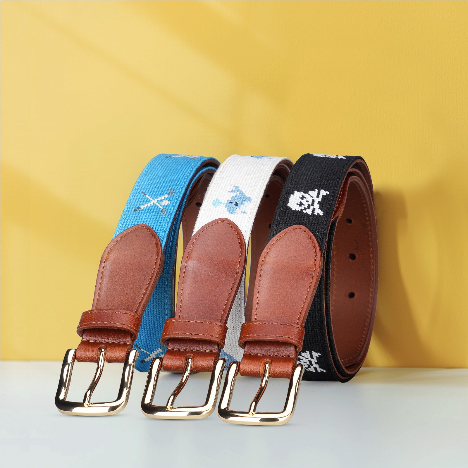 Custom Casual Fashion vintage devise brown needlepoint Embroidery pin buckle genuine leather belts for men