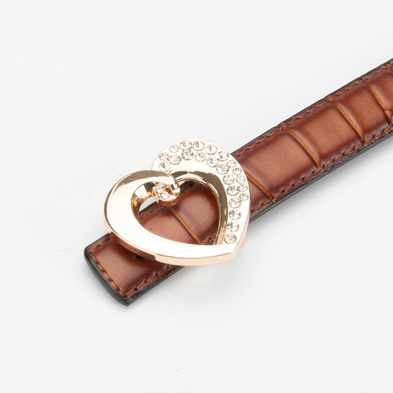 Luxury Retro Crocodile Pattern Genuine Leather Belt Metal Gold Heart Buckle Female Waist Belt Decorative Jeans
