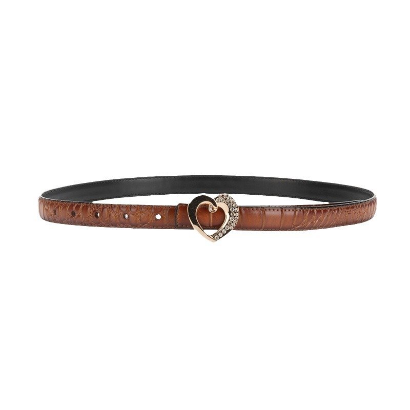 Luxury Retro Crocodile Pattern Genuine Leather Belt Metal Gold Heart Buckle Female Waist Belt Decorative Jeans