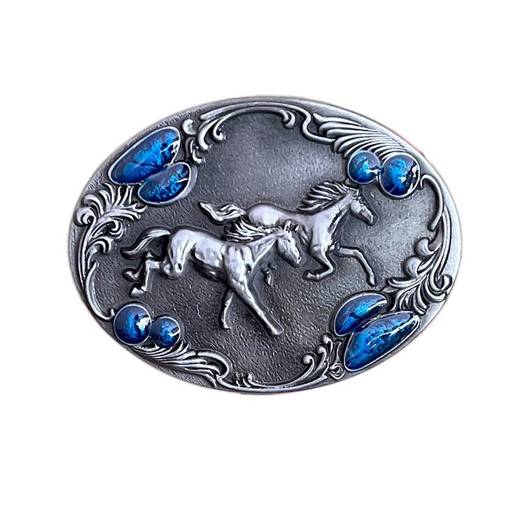 Wholesale Running Horse Belt Buckle Oval Shape Western Cowboy Antique