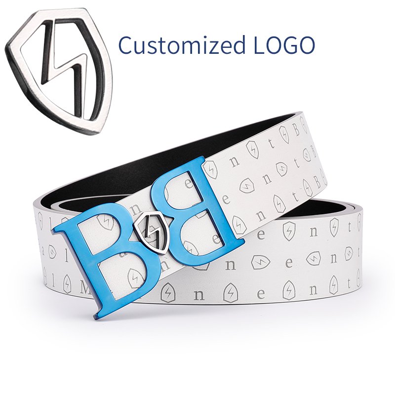 OEM customized color printing Balmanent cowhide leather men belt steel smooth buckle belts