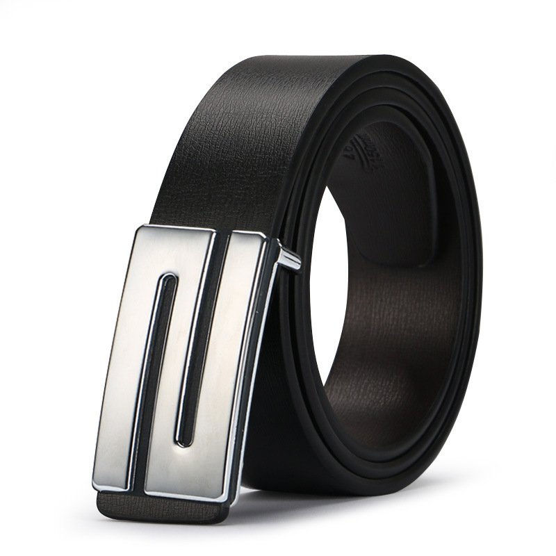 Factory Direct Men's Business Casual Knitted Belts Stylish Faux Leather with Smooth Alloy Buckle and Embossed Logo