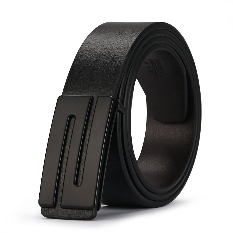 Factory Direct Men's Business Casual Knitted Belts Stylish Faux Leather with Smooth Alloy Buckle and Embossed Logo