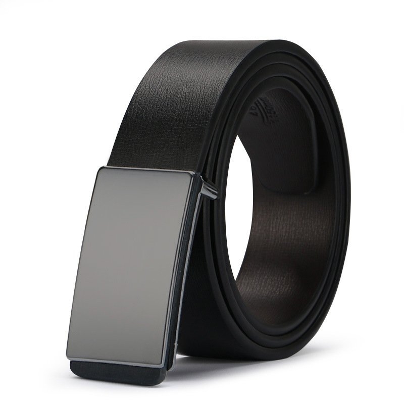 Factory Direct Men's Business Casual Knitted Belts Stylish Faux Leather with Smooth Alloy Buckle and Embossed Logo