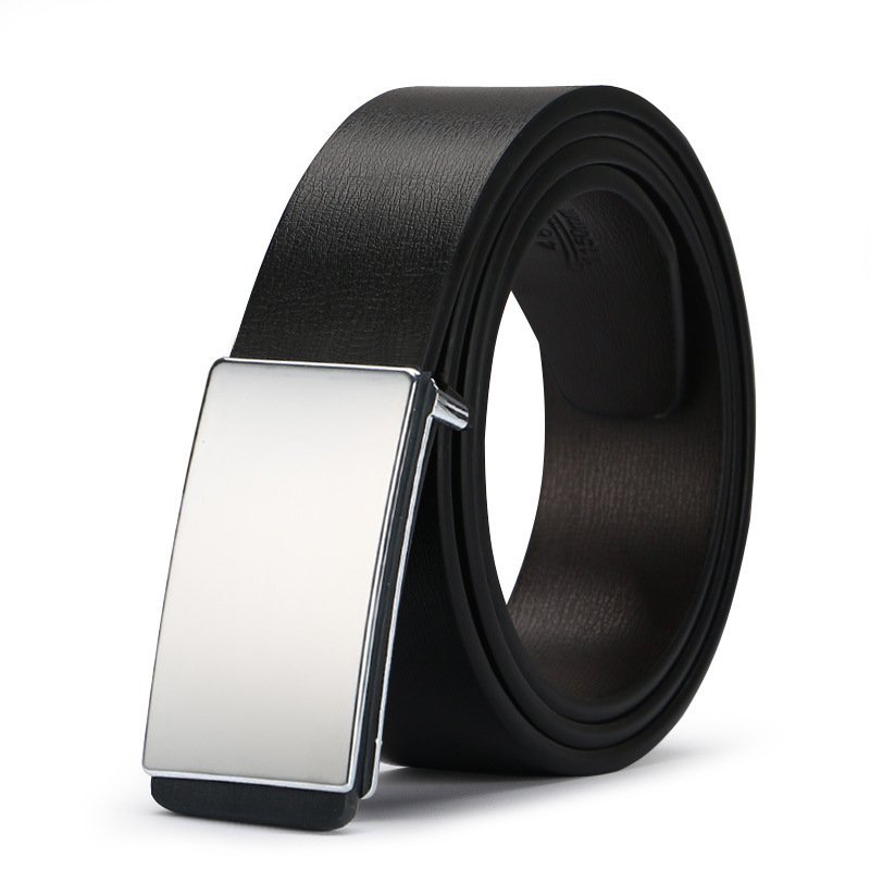 Factory Direct Men's Business Casual Knitted Belts Stylish Faux Leather with Smooth Alloy Buckle and Embossed Logo