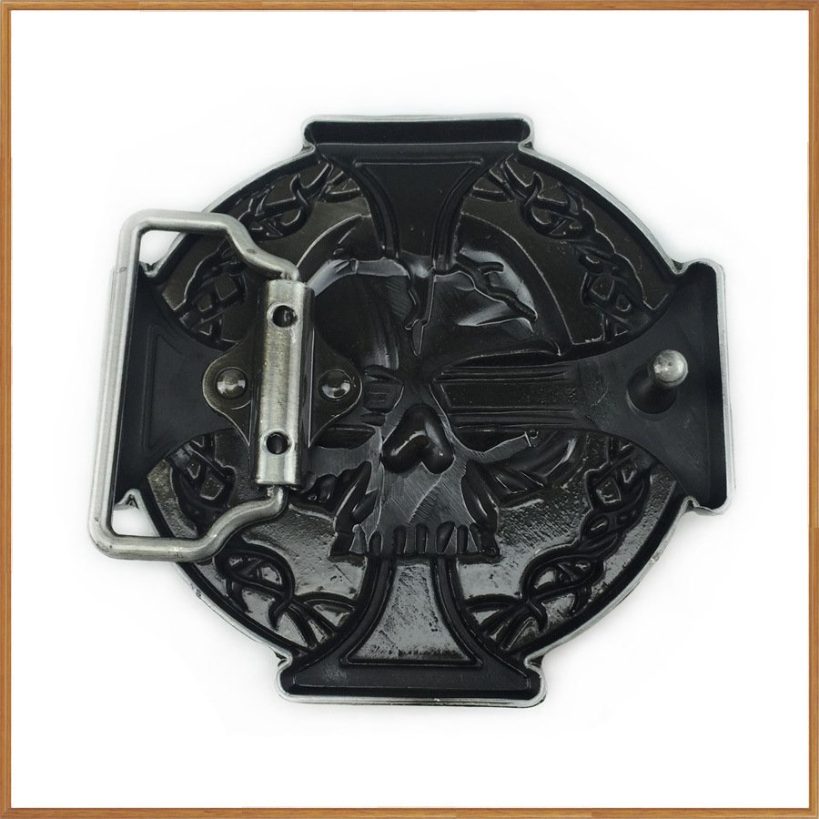 New Vintage Zinc Alloy Skull Red Cross Belt Buckle for Men Western Denim Round Belt Buckle