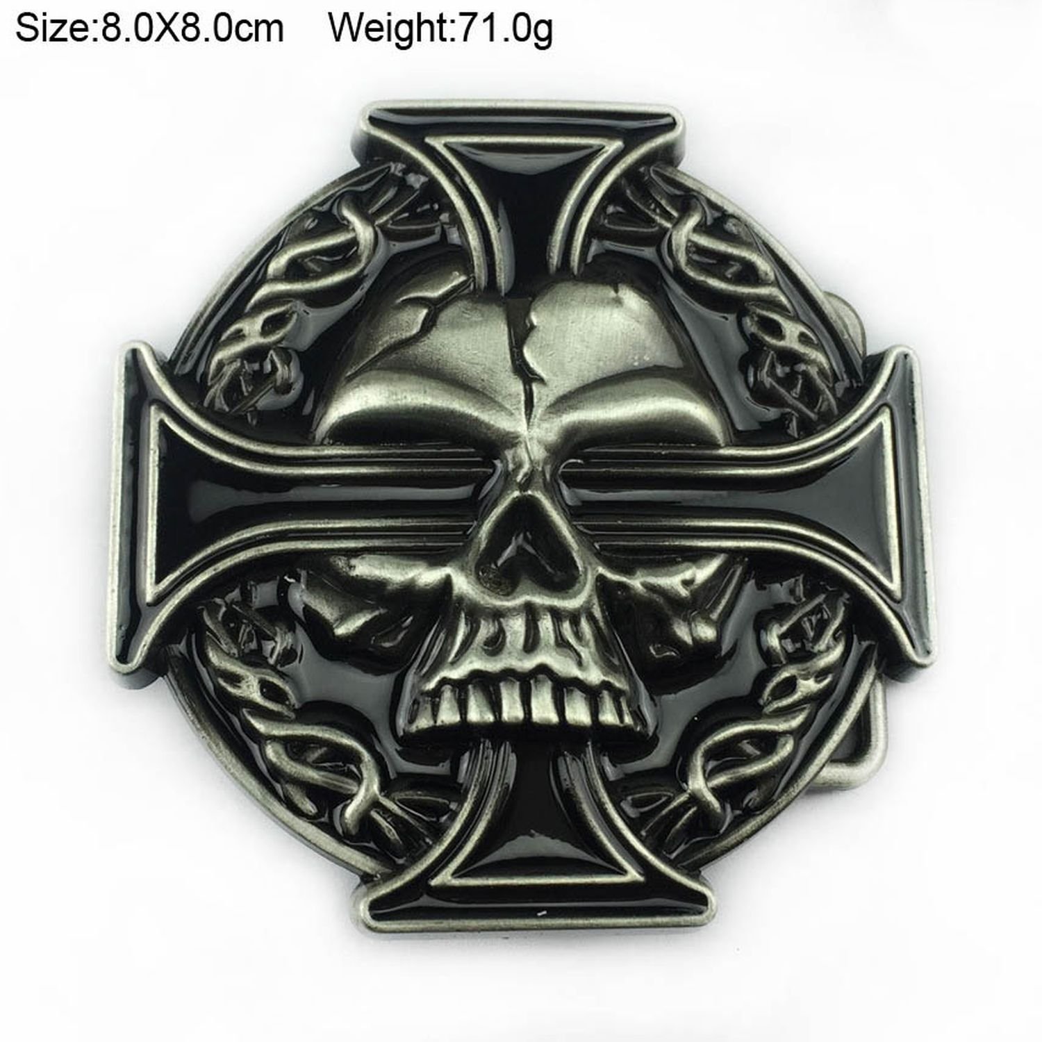 New Vintage Zinc Alloy Skull Red Cross Belt Buckle for Men Western Denim Round Belt Buckle