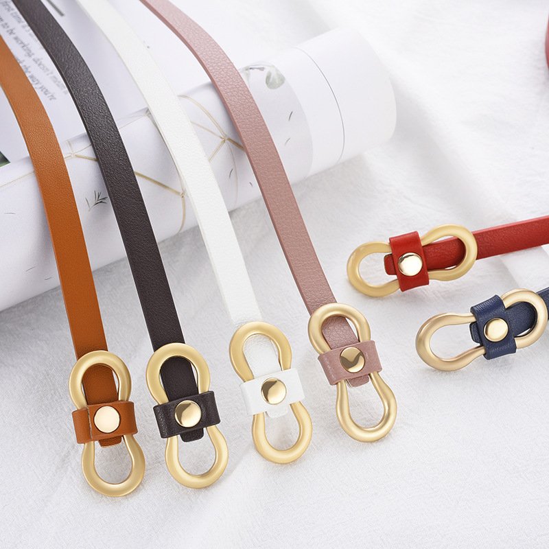 2024 New Fashion Custom Skinny Women Leather Belts With Metal Buckle Solid Black Color Classic Belts