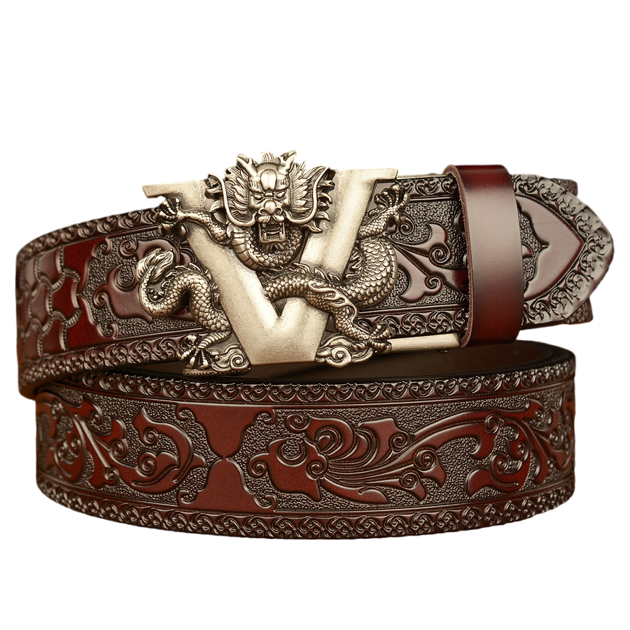 Men's high quality leather belt Vintage patterned automatic buckle belt, cowhide belt, simple fashion waistband