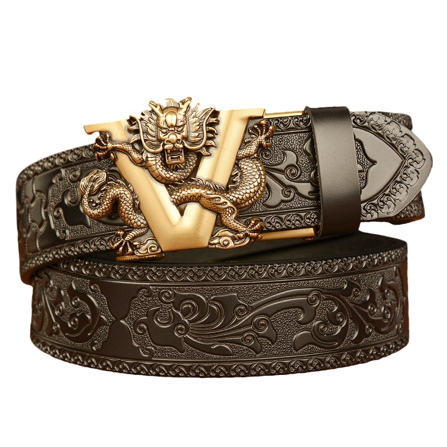 Men's high quality leather belt Vintage patterned automatic buckle belt, cowhide belt, simple fashion waistband