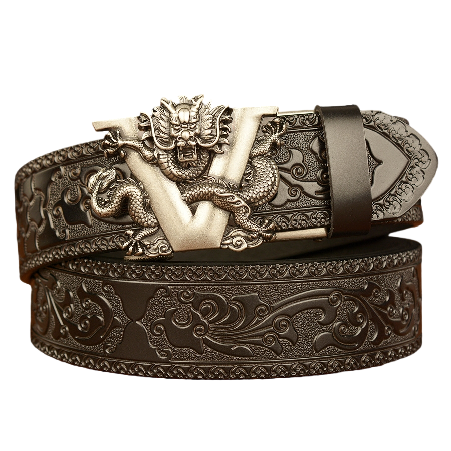 Men's high quality leather belt Vintage patterned automatic buckle belt, cowhide belt, simple fashion waistband